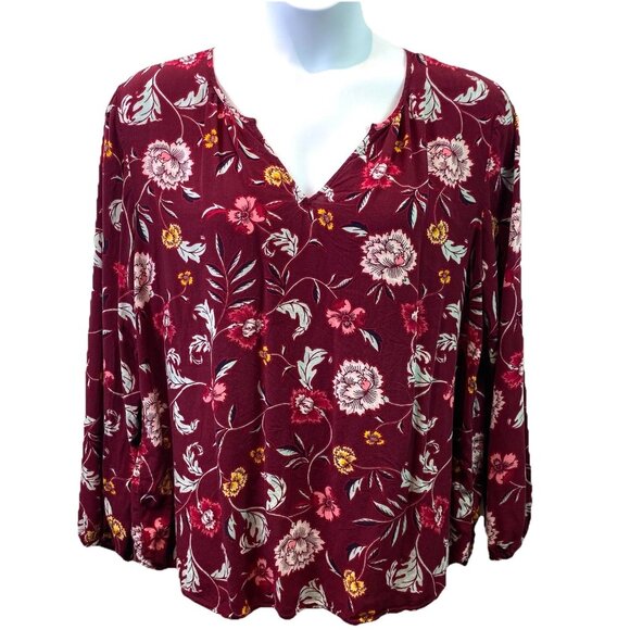 Old Navy Womens Relaxed Shirred Blouse in Burgundy Floral Boho Sz XL - Picture 3 of 9